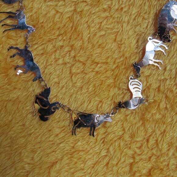 AMAZING-BARNYARD-NECKLACE-LINKS-PIG-HORSE-COW-SHEEP-GOLD-WILD BRYDE-UNIQUE! - Picture 2 of 13